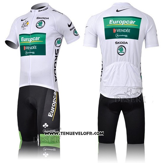 2011 Maillot Ciclismo Europcar Lider Vert et Blanc Manches Courtes et Cuissard